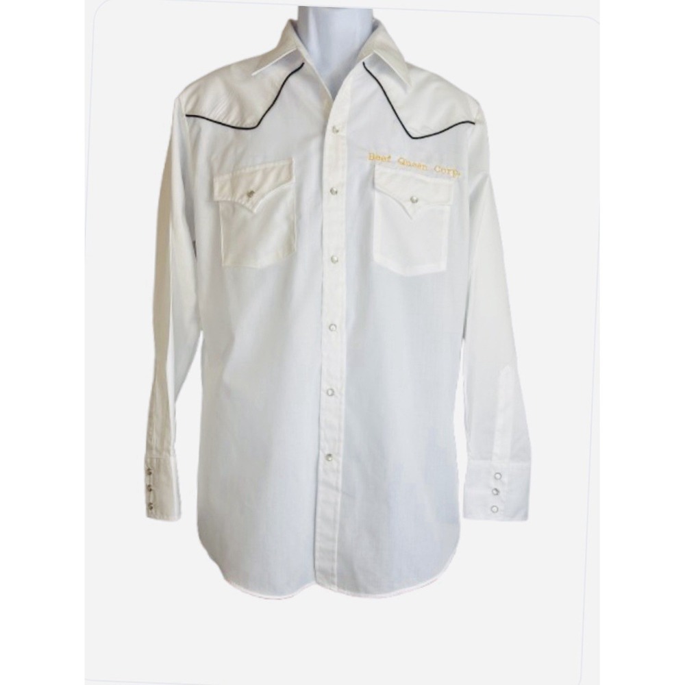 Ely Cattleman Shirt Men Medium White Eagles‎ Pearl Snap Western Embroidered